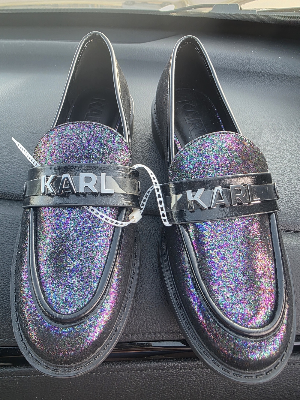 Karl Lagerfeld Paris Randall Iridescent Loafers Black Multicolor Sz 5.5